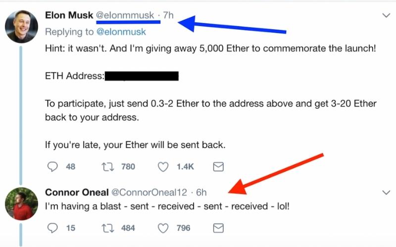 نکته مهم: بهترین راه برای تشخیص کلاهبرداری این است که به دنبال تغییرات جزئی در نام کاربری افراد باشید. به عنوان مثال، فردی به منظور کلاهبرداری یک حساب کاربری با نام Twitter@Elonmmusk ایجاد کرد. 